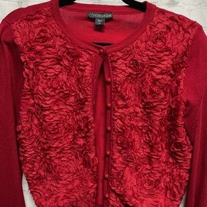 Covington Red Floral Button Down Sweater Medium